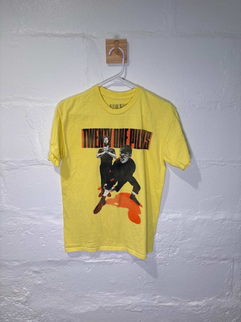 Forever 21 Yellow Graphic Band Tee with Black & Orange Design